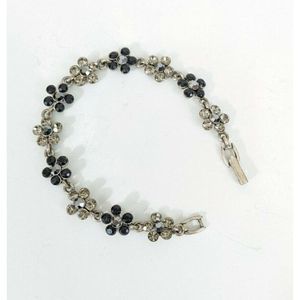 Daisy Shaped Black Grey Rhinestone Flower Link Bracelet vintage late 90s mod